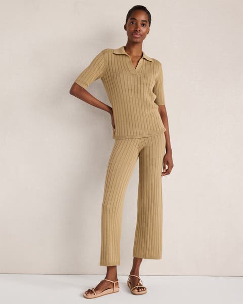 Organic Cotton Ribbed Wide Leg Pants