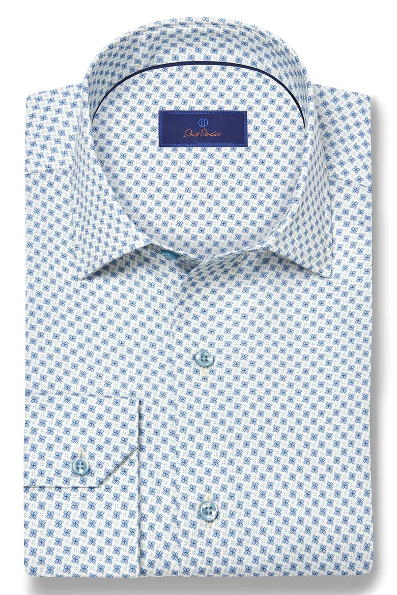 Neat Print Cotton Button-Up Shirt, Alternate, color, SAND/ SKY