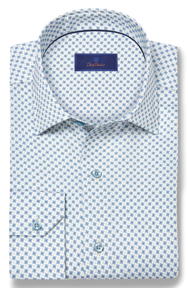 David Donahue Neat Print Cotton Button-Up Shirt, Alternate, color, Sand/ Sky
