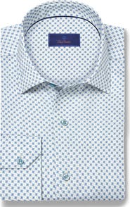David Donahue Neat Print Cotton Button-Up Shirt