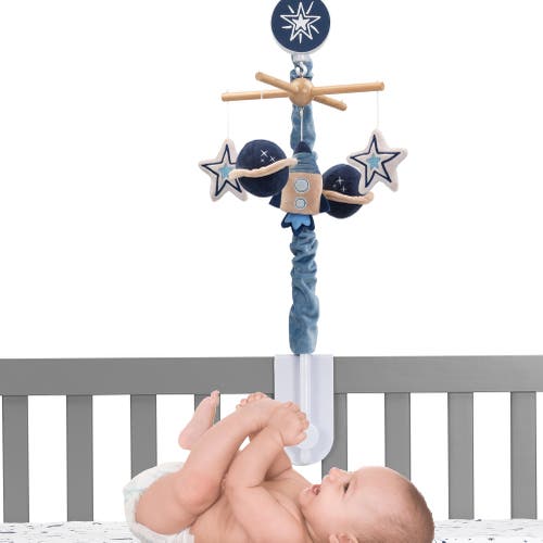 Lambs & Ivy Sky Rocket Planets/stars Musical Baby Crib Mobile Soother Toy In Blue