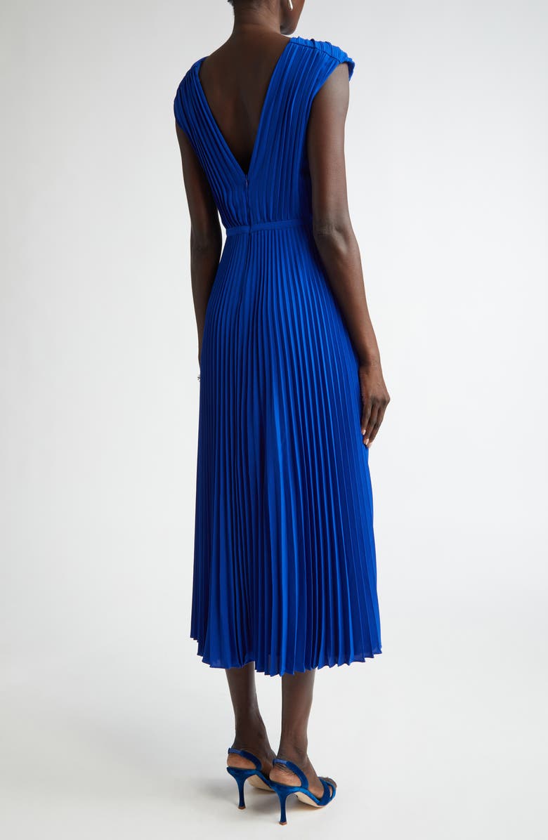 ST. JOHN Pleated Sleeveless Crepe Dress, Alternate, color, Sapphire