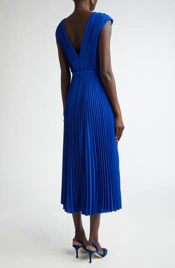 Pleated Sleeveless Crepe Dress
