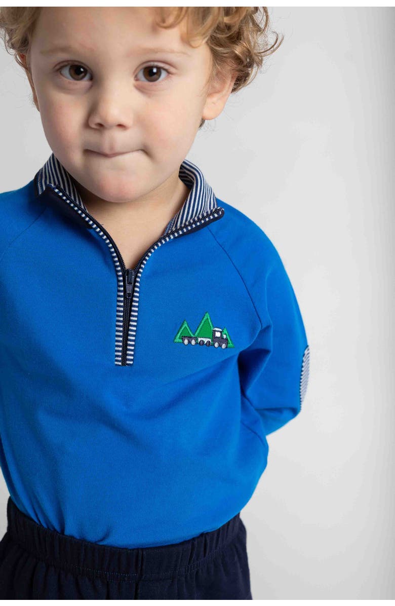 Florence Eiseman Knit Raglan 1/2 Zip Shirt With Train, Alternate, color, Blue