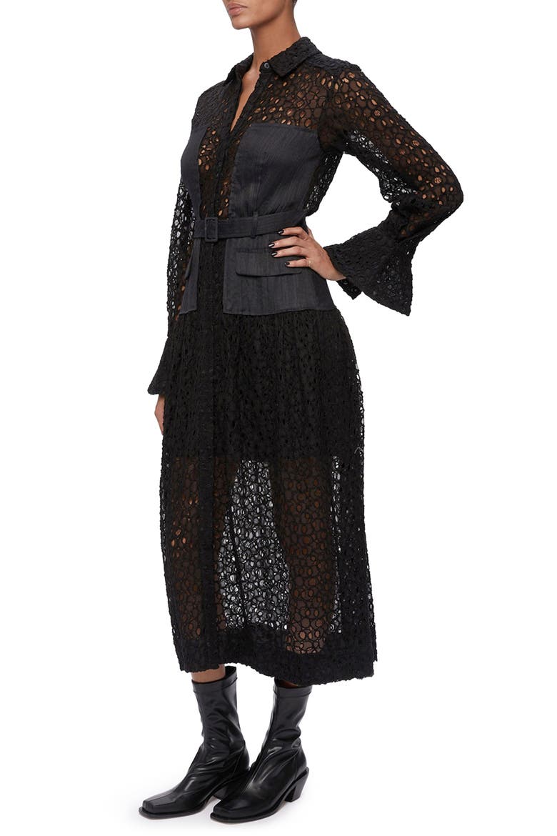 Zuma Utility Lace Patchwork Shirtdress, Alternate, color, BLACK