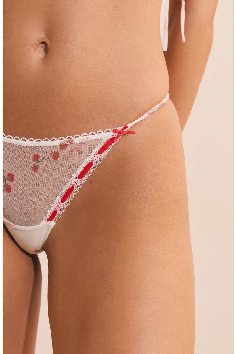 Arome Cherry Print Mesh Bikini, Alternate, color, BLANC