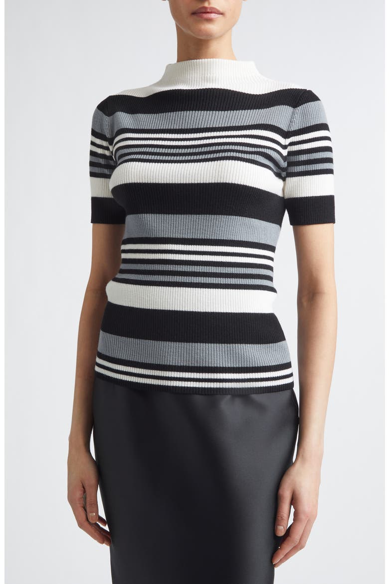 Toma Merino Wool Knit Top, Alternate, color, GREY BLACK WHITE STRIPE