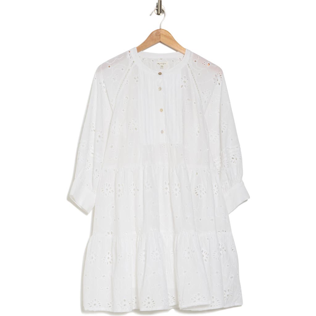 Maisie Long Sleeve Eyelet Button-up Minidress In White