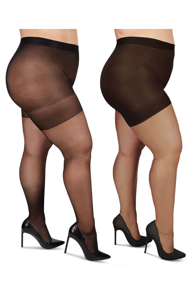 MeMoi Assorted 2-Pack Sheer Tights, Main, color, Black
