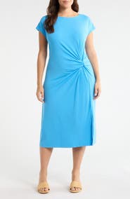 Caslon® Twist Cotton Blend Knit Midi Dress