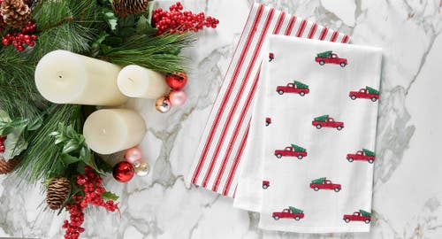 C & F Home C&f Home Red Truck Printed Flour Sack Kitchen Towel Dishtowel In Multi
