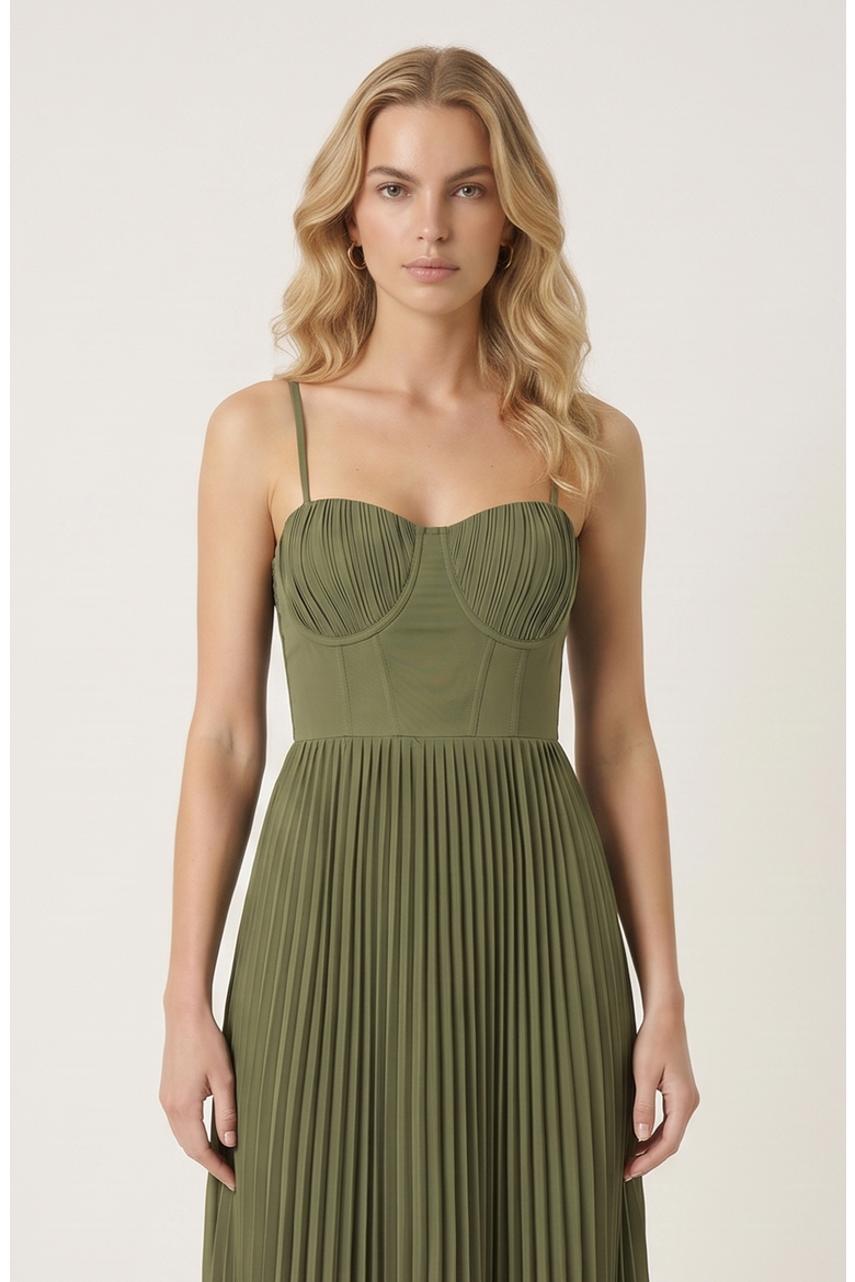 Pleated Bustier Maxi Dress with Adjustable Straps and Smocked Back, Alternate, color, Green