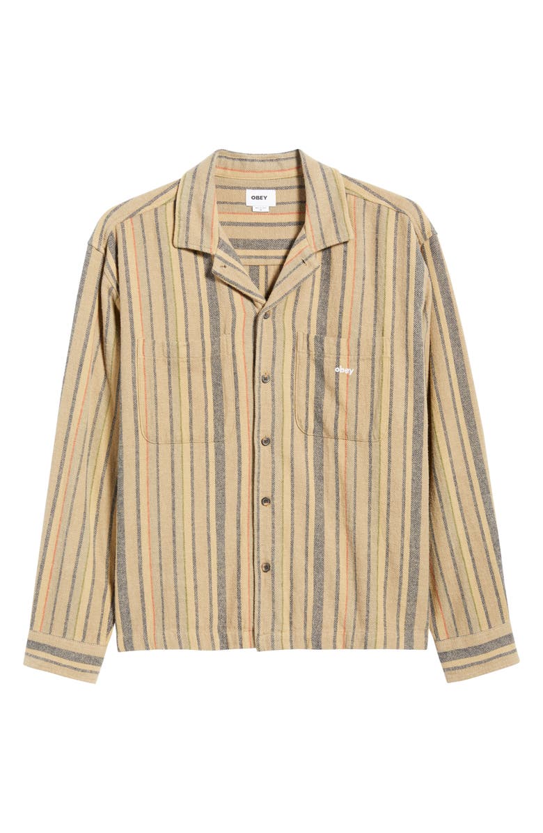 Obey Willard Long Sleeve Camp Shirt, Alternate, color, Irish Cream Multi