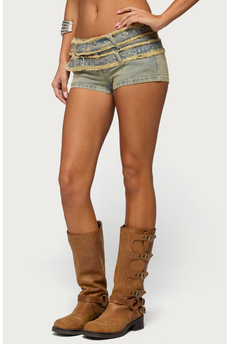 Alyza Distressed Belted Denim Shorts, Alternate, color, LIGHT-BLUE-WASHED