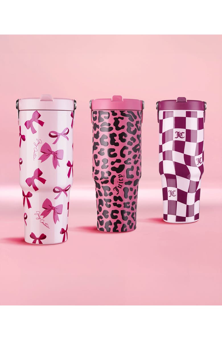 Juicy Couture 30-Ounce Stainless Steel Flip Sip Water Tumbler, Alternate, color, Pink Wavy Check