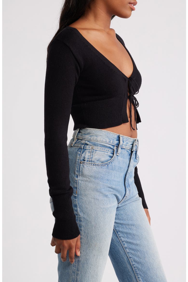 Tie Front Crop Cardigan, Alternate, color, BLACK