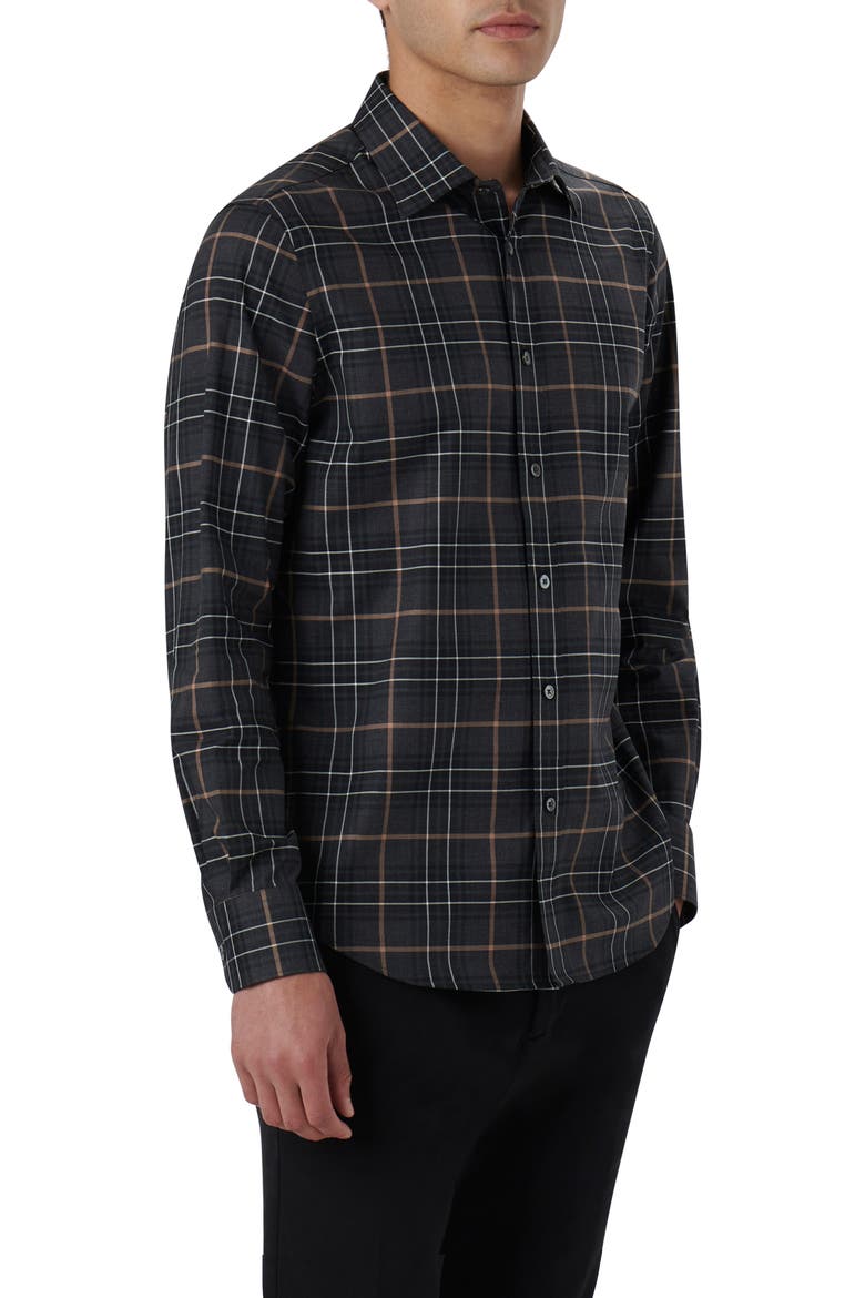 Julian Plaid Print Cotton Button-Up Shirt, Alternate, color, BLACK