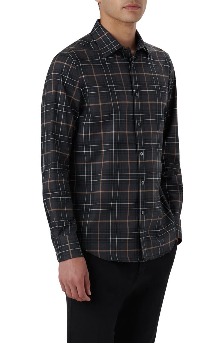 Bugatchi Julian Plaid Print Cotton Button-Up Shirt, Alternate, color, Black