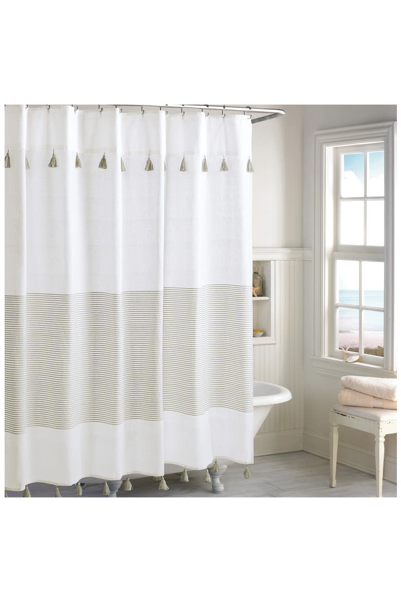 Panama Stripe Shower Curtain, Main, color, TAUPE
