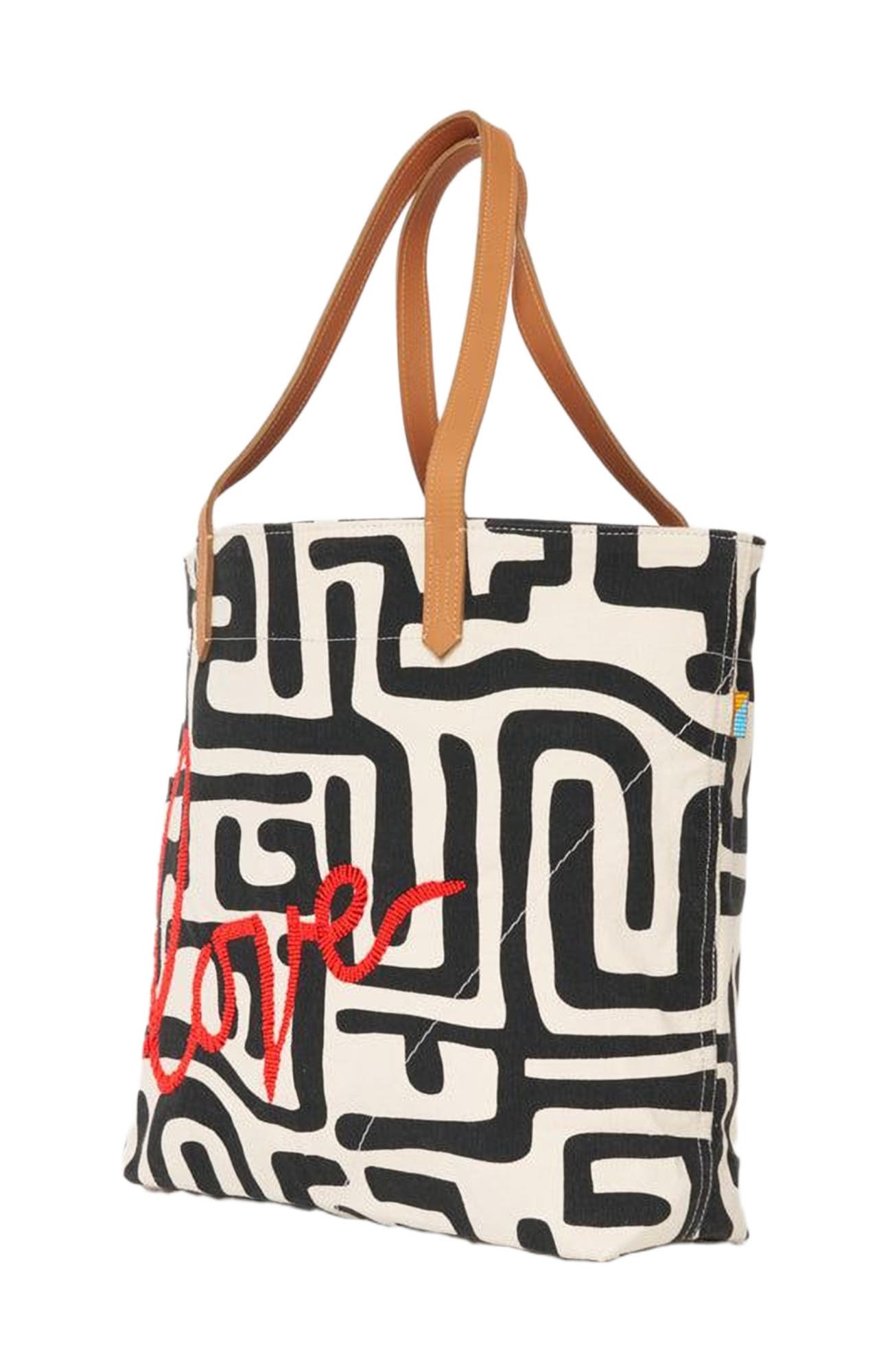 Ubuntu Life Go-To Tote with Beaded Red Love, Alternate, color, Black Kuba