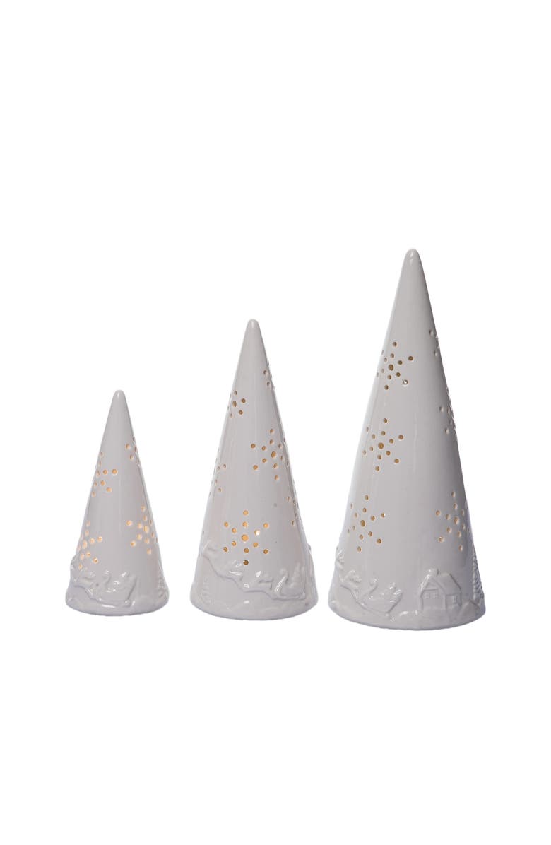 Transpac Holiday Cone Tree Set of 3 Light Up Decorative Accent White, Main, color, 