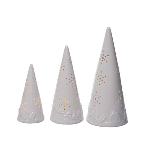Holiday Cone Tree Set of 3 Light Up Decorative Accent White