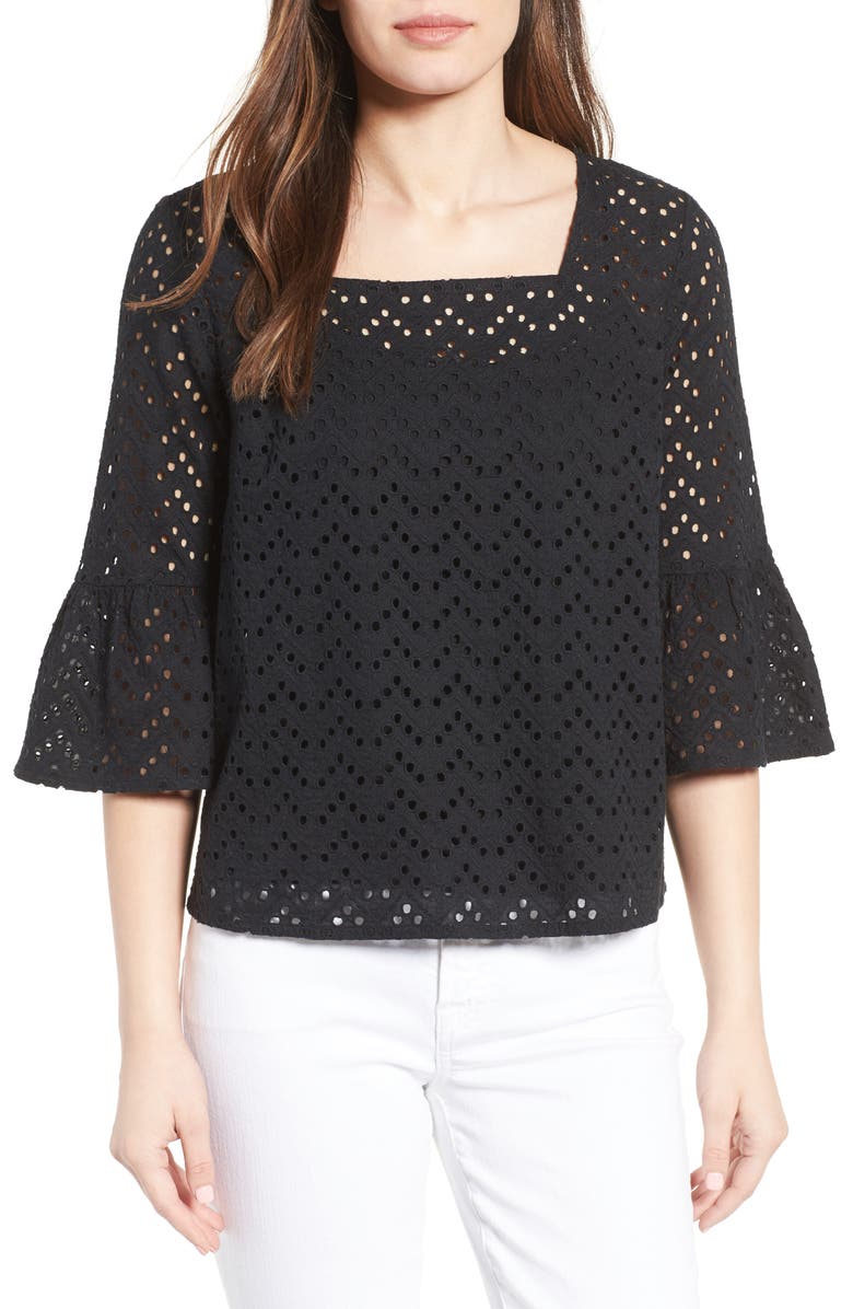 Halogen<sup>®</sup> Eyelet Bell Sleeve Top, Main, color, 