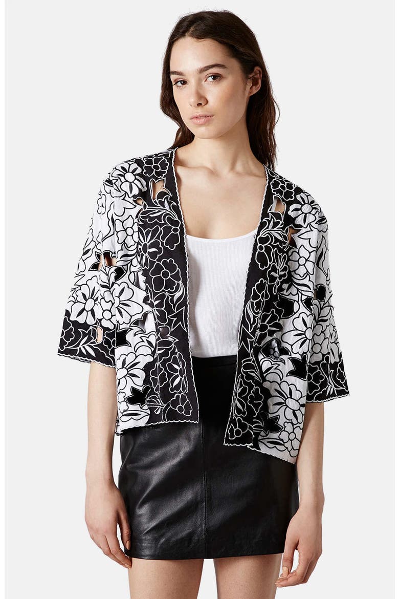 Cutout Embroidered Kimono Jacket, Main, color, MONOCHROME
