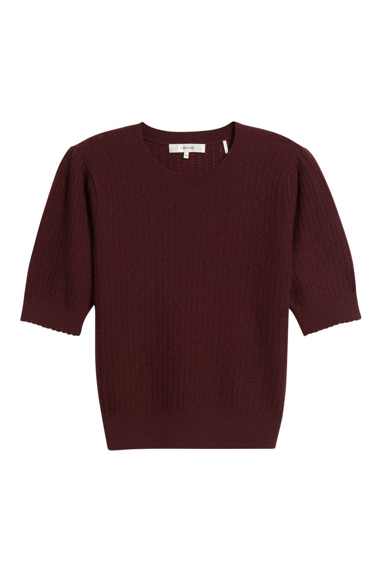 The Ladder Pointelle Short Sleeve Cashmere Sweater, Alternate, color, CABERNET