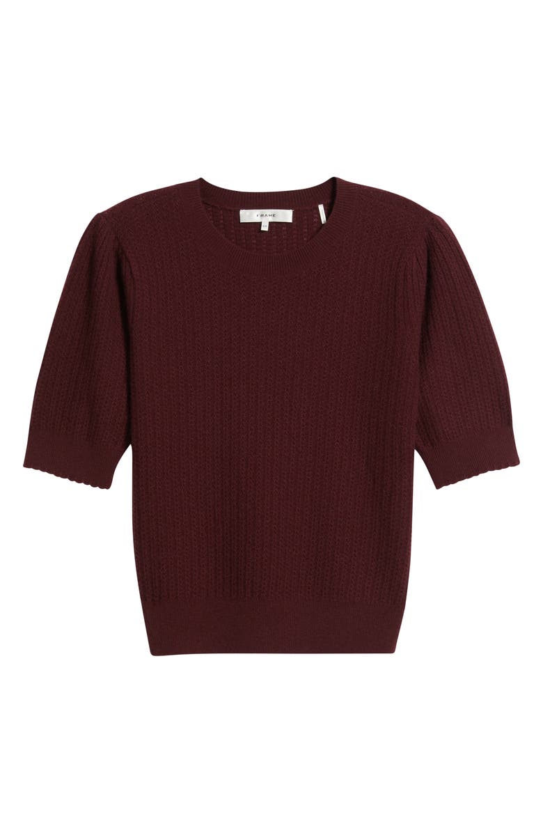 FRAME The Ladder Pointelle Short Sleeve Cashmere Sweater, Alternate, color, Cabernet