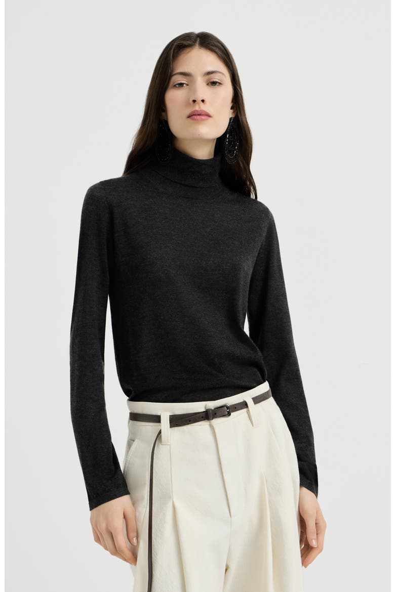 Cashmere and silk lightweight turtleneck sweater, Main, color, Anthracite