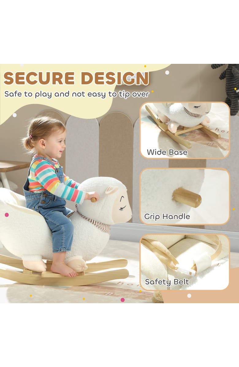 Qaba Baby Rocking Horse Sheep Rocking Horse for Toddlers Plush Stuffed Ride on Animal Rocker with Lullaby Song, Alternate, color, White