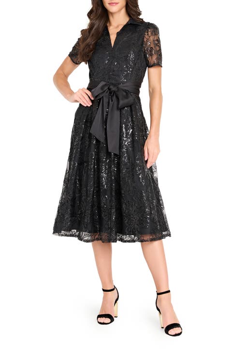 Sequin Tie Waist Midi Dress