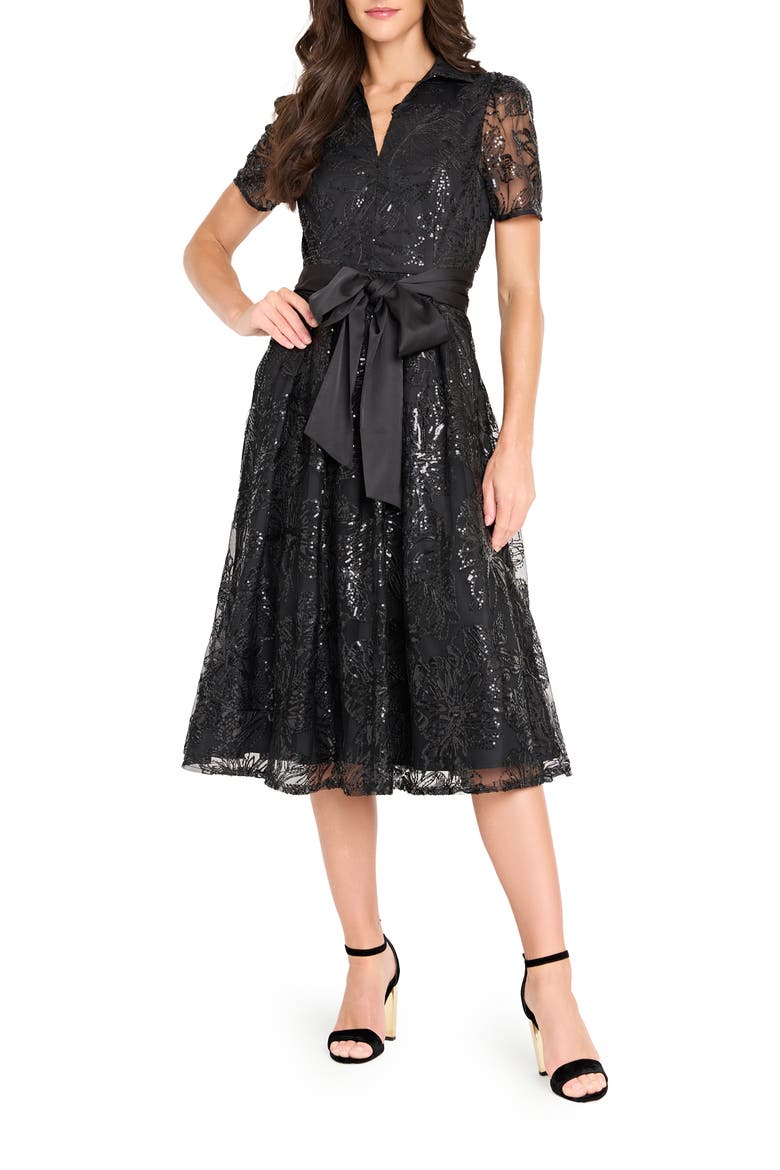tie waist sequin dress Women's Long Sleved Golden Sequin Wrap Midi Dress with Tie Waist