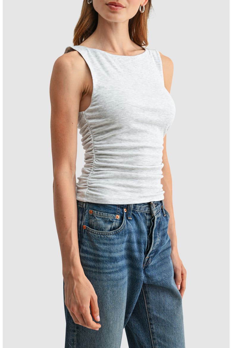 Boat Neck Side Cinched Knit Tank, Alternate, color, HEATHER GREY