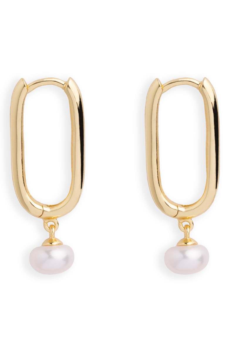 Argento Vivo Sterling Silver Freshwater Pearl Drop Hoop Earrings, Main, color, Gold