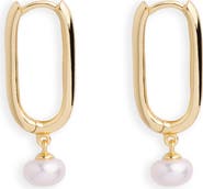 Argento Vivo Sterling Silver Freshwater Pearl Drop Hoop Earrings