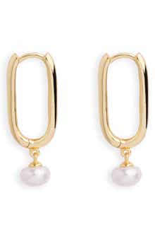 Argento Vivo Sterling Silver Freshwater Pearl Drop Hoop Earrings