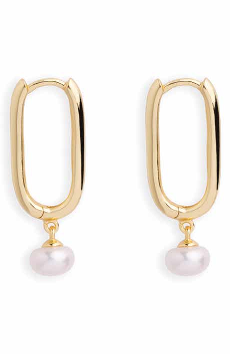 Argento Vivo Sterling Silver Freshwater Pearl Drop Hoop Earrings