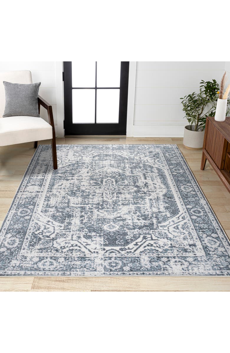 JONATHAN Y Keesha Bold Distressed Medallion Low-Pile Machine-Washable Area Rug, Alternate, color, Cream/Blue