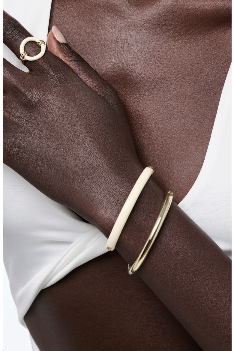 Brynley 14k Gold Plated Enamel Bangle, Alternate, color, GOLD / WHITE