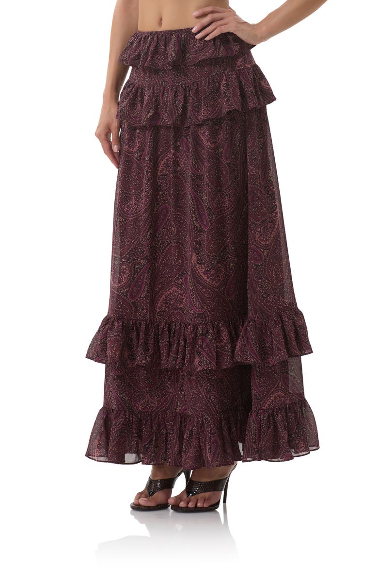 Pierre Tiered Maxi Skirt, Alternate, color, CHOCOLATE PAISLEY