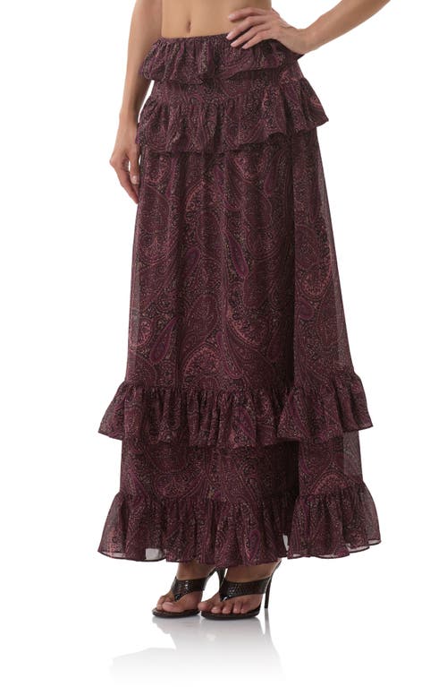 Afrm Pierre Tiered Maxi Skirt In Burgundy