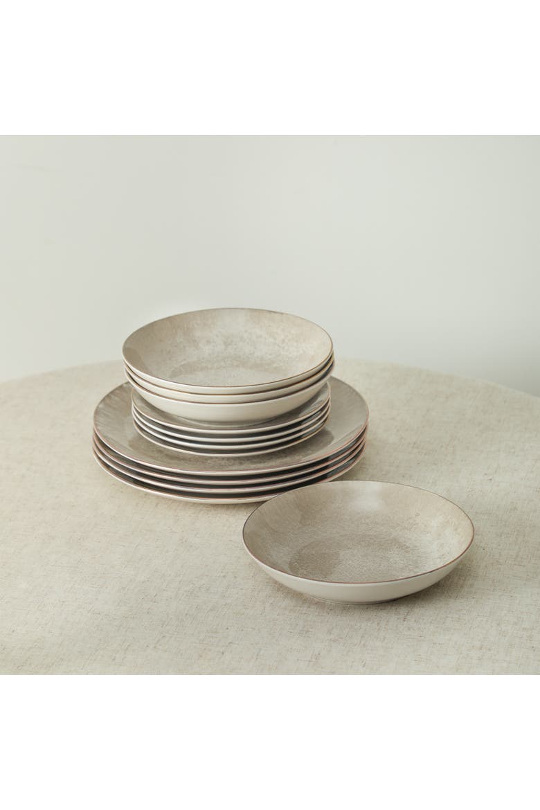 Onyx 12-Piece Dinnerware Set Porcelain, Service for 4, Alternate, color, Beige and Gold