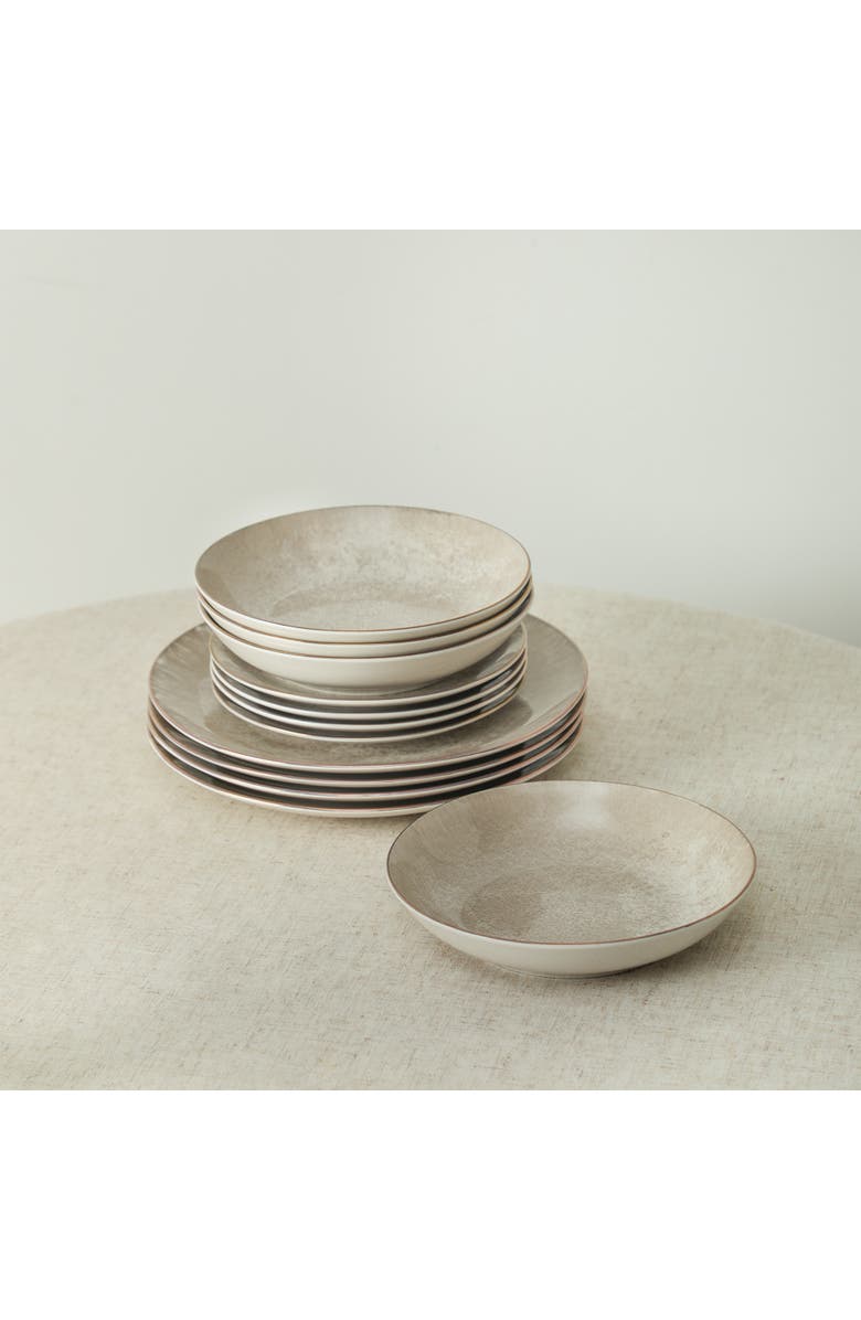 Christian Siriano Onyx 24-Piece Dinnerware Set Porcelain, Service for 8, Alternate, color, Beige And Gold