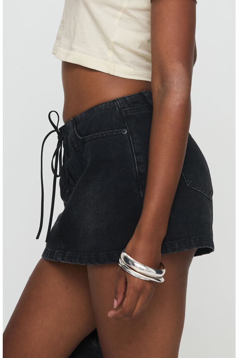 Amethysta Lace-Up Denim Skort, Alternate, color, BLACK
