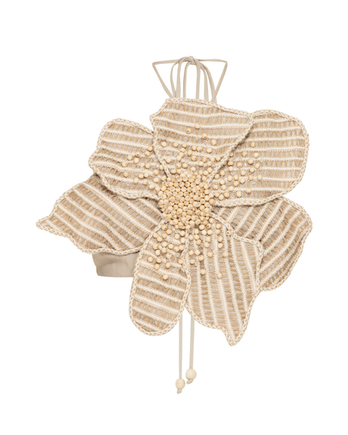 Patbo Candy Linen Hand-beaded Flower Top In Natural