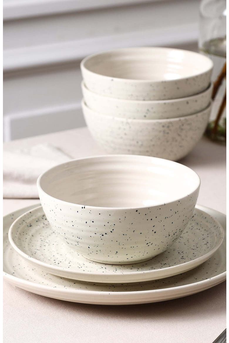 Dua Stoneware 12-Piece Dinnerware Set, Alternate, color, White