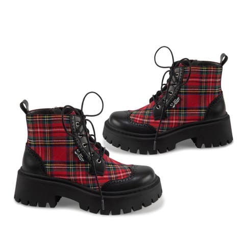 Red-Tartan Chunky Platform Boots