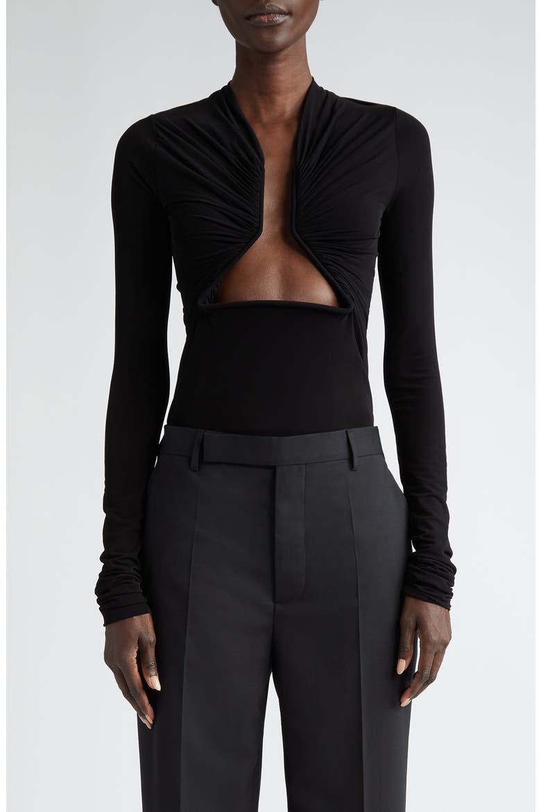 Prong Inset Stretch Jersey Top, Main, color, BLACK